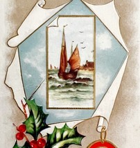 A Merry Christmas Victorian Postcard Nautical Sailboat 1900s Embossed PC... - $19.99