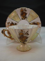 Japan China Saucer Tea Cup Autumn Tones Brown Roses Ornate Gold Handle Fine Cond - $24.95