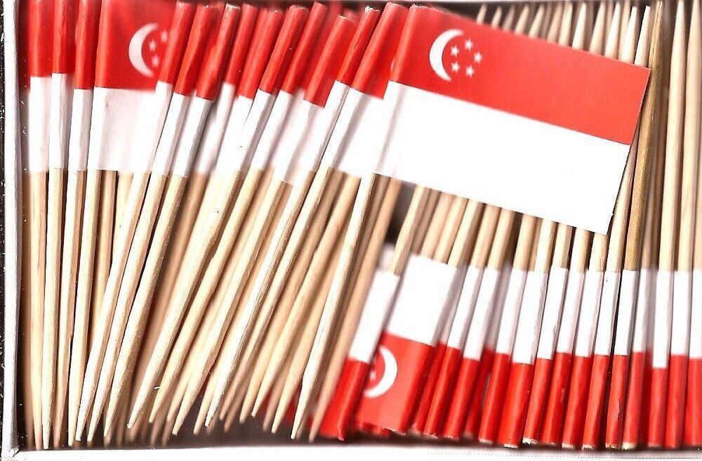 One Box of 100 Singapore Toothpick Flags, 100 Small Mini International F... - $7.90