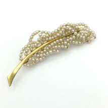 BEADED antique feather brooch - vintage gold-tone w/ micro faux pearls &amp;... - £35.39 GBP