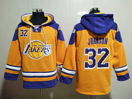 Magic Johnson #32 Los Angeles Lakers Gold Lace-Up Pullover Hoodie - £59.05 GBP