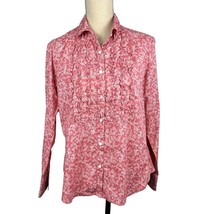 Talbots Petites Pink Floral Blouse Ruffled Front Stretch Sz. M - $332.16 MXN