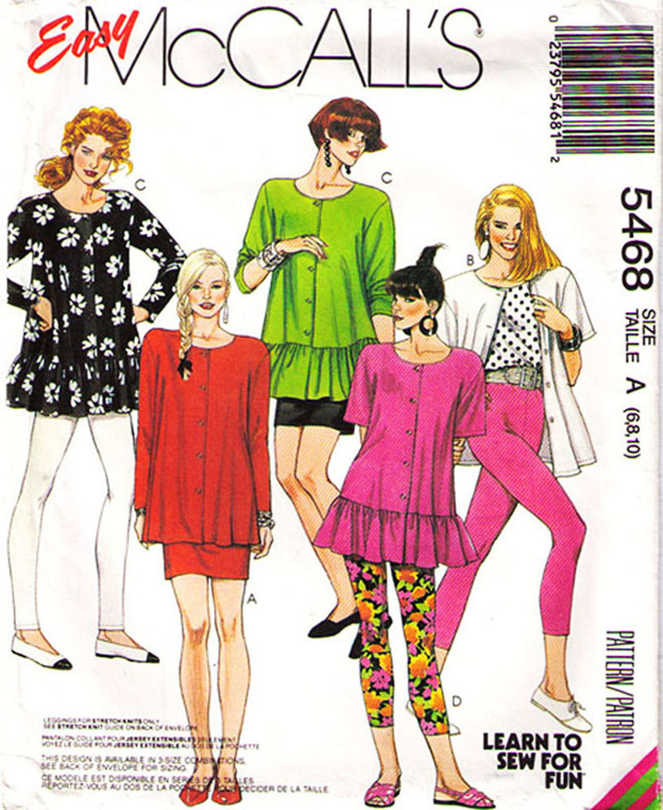 Misses' TUNIC, SKIRT & LEGINS Vintage 1991 McCall's Pattern 5468 Size 6-10 UNCUT - $12.00