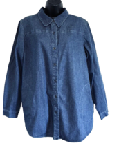 Joan Rivers Denim Jean Shirt Top Blouse Pockets Buttoned Size Large Vintage - £17.11 GBP