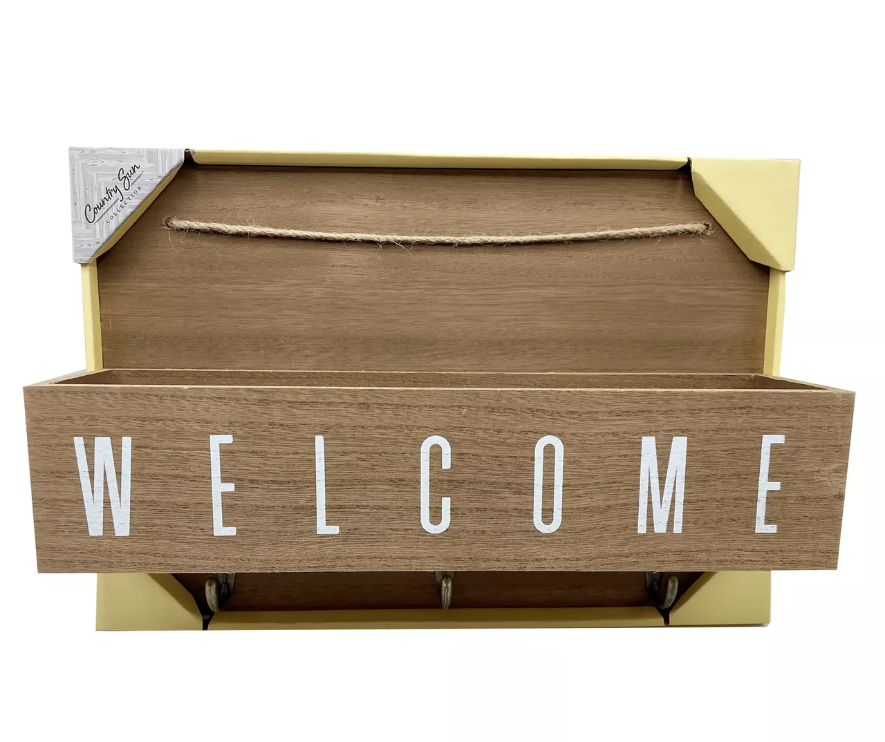 NEW Welcome Brown Wooden Decorative Wall Shelf Storage Rack w/ 3 Hooks 1... - $27.28 CAD