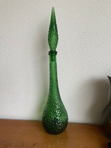 Empoli Italiano Vintage Mcm Verde con Rilievi Vetro Decanter Genie Bottiglia - £243.93 GBP