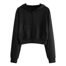 Women Sweatshirt Casual Solid Long Sleeve Zipper Pocket Shirt Hooded Tops Long S - £46.03 GBP