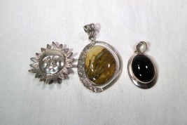 Vintage Sterling Silver Black Onyx Agate Sun Brooch Pin/Pendants -Lot of... - $59.40