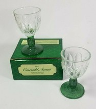 2 Emerald Accent Cordial Glasses 4.5&quot; VTG  Avon Cocktail Glass Set - £14.22 GBP