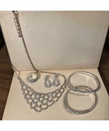 Silver Tone Varied Size Faux Diamond Necklace, Ring, 2 Bracelets &amp; Earri... - $23.76