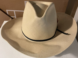 Vintage Stockman Resistol Ringo Straw Cowboy Hat w/Feather 7 1/4 - £116.28 GBP