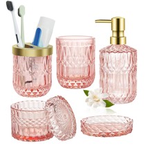 Bathroom Accessories Set, 5Pcs Glass Modern Bathroom Decor Complete With Lotion  - $50.99