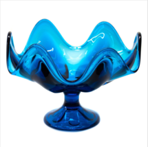 Vintage Cobalt Blue Art Glass Pedestal Centerpiece Fruit Bowl 6.5&quot; height - $34.62