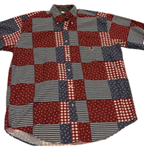 Tommy Hilfiger American Flag Patchwork Short Sleeve Shirt Men&#39;s Xl Euc Patriotic - £18.51 GBP