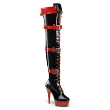 PLEASER MED3028/BRPT Sexy 6&quot; Heel Black Red Women&#39;s Medic Stretch Knee-High Boot - £99.87 GBP