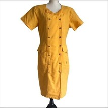 Nok Nok Vintage 1970’’s Double Breasted Yellow Linen Dress Size 9 - £35.56 GBP