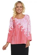 Bob Mackie Abstract Print Knit Pullover Top Coral M NEW A305224 - $19.79