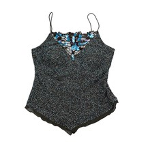 Marcelane Shirt Womens 8 Black Sequin V Neck Spaghetti Strap Padded Bra Tank Top - £20.18 GBP