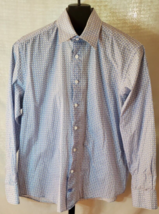 Bugatchi Uomo Blue White Geometric Print Button down Shirt Mens Size L - $19.79