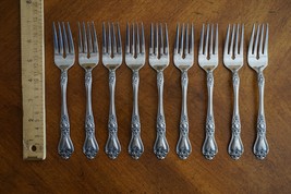 Lot 9x Rogers Co Precious Rose Stainless Floral Salad Forks Flatware 6.8&quot; - $24.99