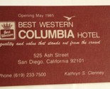 Columbia Hotel Vintage Business Card San Diego California Best Western bc3 - £3.87 GBP