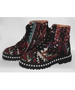 Jessica Simpson EILER Tapestry Pearl Midsoles Laces Zipper Combat Boots ... - $95.72 CAD
