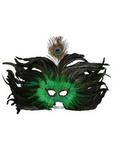 Green Peacock Feather Masquerade Prom Mask XLarge - £11.45 GBP