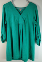 J. Jill Blouse Top Womens Petite Medium Green 100% Cotton Long Sleeve Pullover - £13.86 GBP