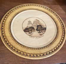 Vintage Cathedral Sophia Bulgaria Hand Made Wood Souvenir Plate 11” Newb... - $26.17