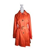 Michael Kors Women's Orange Hooded Rain Coat Belted Gold Buttons Small - €48,22 EUR