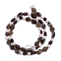 Natural Smoky Quartz Garnet Moonstone Gemstone Smooth Beads Necklace 17&quot;... - $9.79