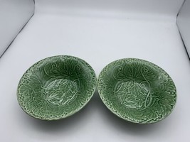 Lot of 2 - Bordallo Pinheiro Leaves Basket Weave Salad Dessert Bowl Port... - $39.59