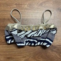 Tommy Bahama Girls Blue White Metallic Gold Striped Ruffled Bikini Top S... - £11.07 GBP