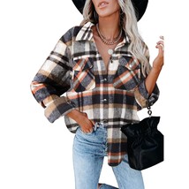 Classic Plaid Button Up Shirts For Women Roll Up Long Sleeve Flannel Top... - £52.55 GBP