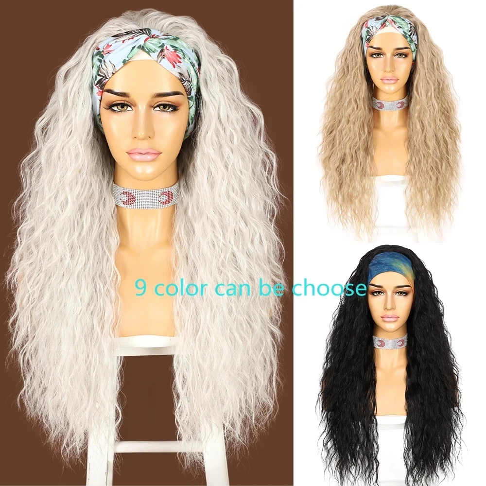 Synthetic headband wig long kinky curly grey white red 99j brown pink blue wigs cosplay thumb200