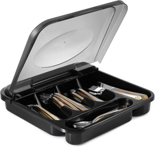 Flatware Plastic Tray with Hinged Lid, Kitchen Cutlery and Utensil Holde... - $34.35