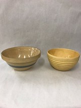 PAIR VINTAGE STONEWARE POTTERY BOWLS SERVING 11 AND 9 INCH - $35.63