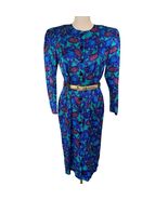 Vintage 80s Adrianna Papell 100% Silk Floral Dress Shoulder Pads Fitted ... - $139.38 CAD