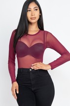 Women&#39;s Burgundy Sheer Mesh Long Sleeve Bodysuit (S) - £17.12 GBP