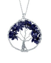 Silver Roots Tree of Life Sodalite Stones Sterling Silver Wired Pendant Necklace - £45.55 GBP
