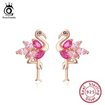 ORSA JEWELS Genuine 925 Silver Flamingo Shape Stud Earrings Combine With Rose &amp;  - £18.91 GBP