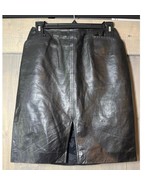 VTG Linda Allard Ellen Tracy Genuine Leather Mini Skirt Black Front Slit... - $18.70