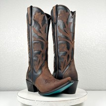 NEW Lane JOLENE Brown Cowboy Boots Womens Size 7.5 Black Leather Tall Snip Toe - £190.75 GBP