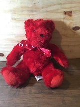Walmart Teddy Bear Plush 8&quot; Red Stuffed Animal Sitting / Red Bow with ❤️... - $5.15