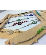 6 HANDMADE DREAM CATCHER BEADED STONE SILVER BRACELETS peru seed gift je... - $39.04 CAD