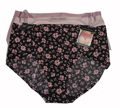 3 Laura Ashley Flat Seam NO SHOW Panties Solid Pink Black Floral Wms Plu... - $23.19