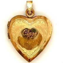 Vtg 14K Gold Filled Signed Class of 96 Carved Heart Shape Locket Charm Pendant - £31.80 GBP