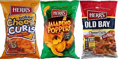 Primary image for Herr's Cheddar Cheese Curls, Jalapeno Poppers & Old Bay Curls Variety 3-Pack