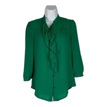 HD in Paris Women&#39;s Ruffle Neck Green Button Down Blouse Shirt Size 0 - £25.33 GBP