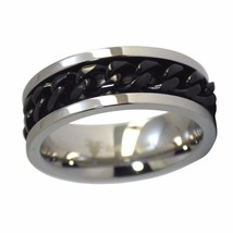 Black Chain Spinner Ring Stainless Steel Anti Anxiety Fidget Band Sizes 8-15 - £7.98 GBP